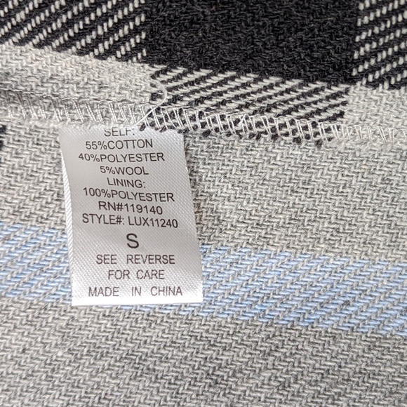 Favlux Long Plaid Vest Women's Size S Gray Blue Black Open Front With Pockets - Picture 7 of 11